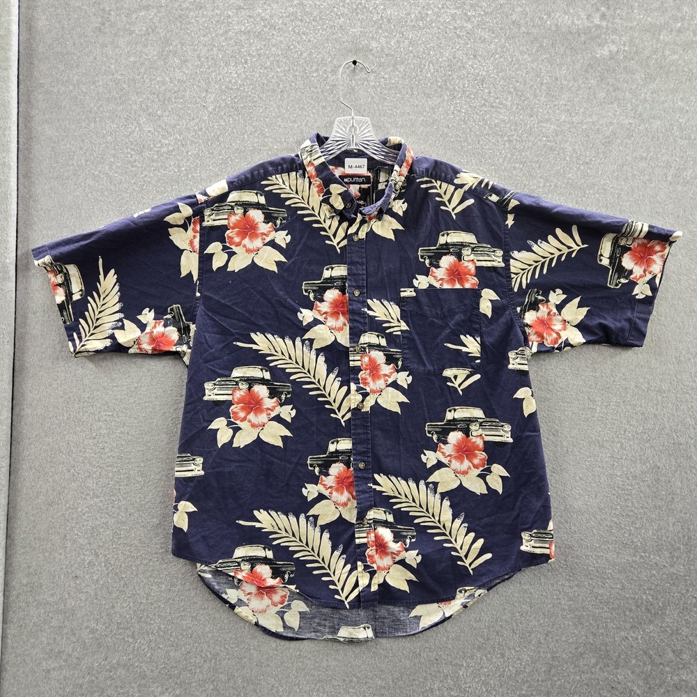 Puritan Men Button Up Shirt XL Navy Floral Car Flower Hawaiian‎ READ